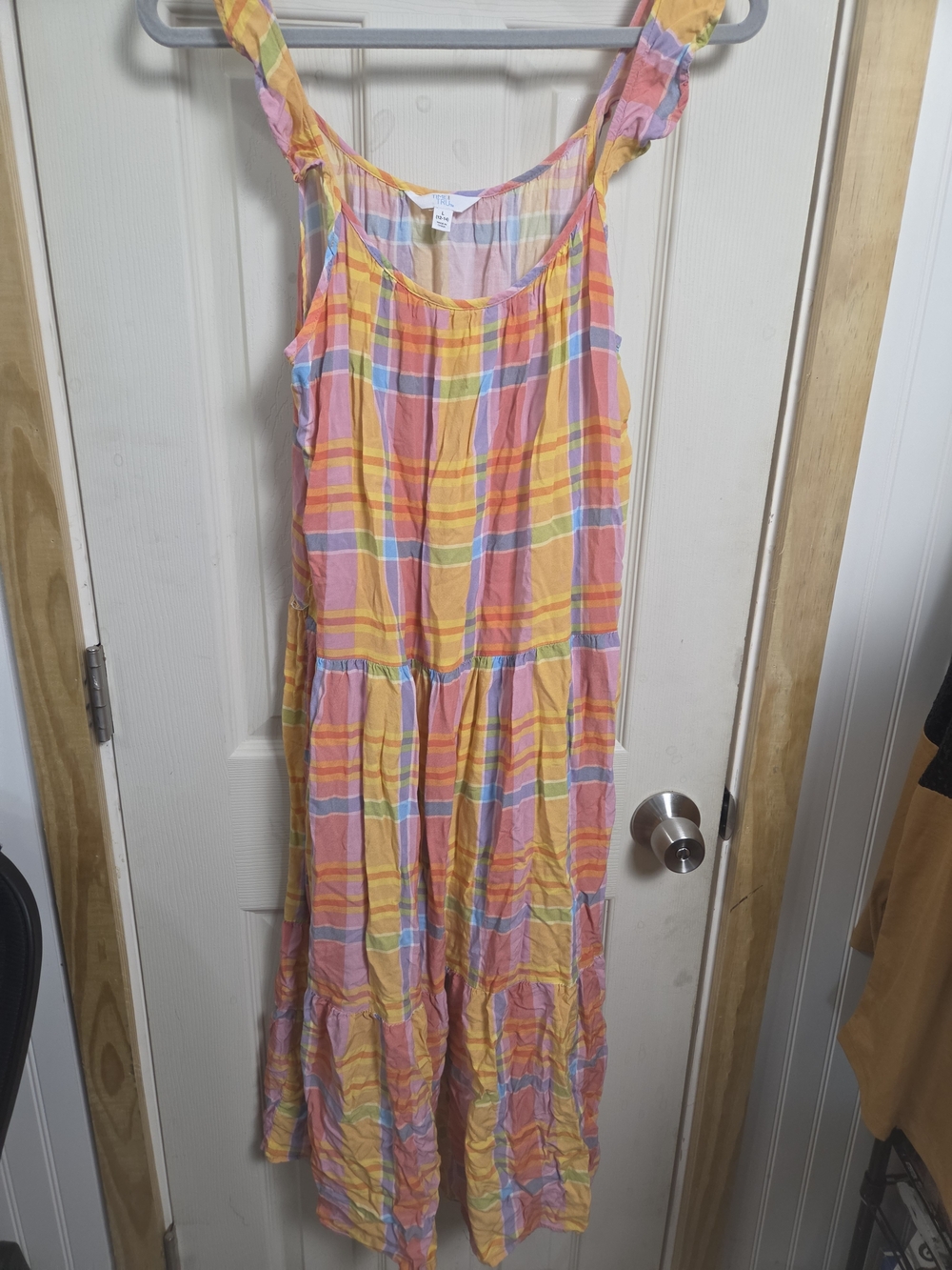 Tiered Sundress Time and Tru Plaid in Pink, Yellow & Blue #0399